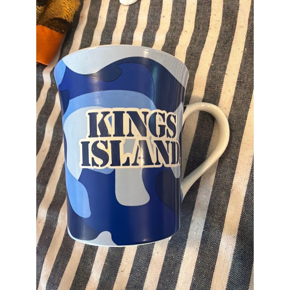 Kings Island Blue Camouflage Souvenir Ceramic Coffee Mug Tapered Theme Park Cup